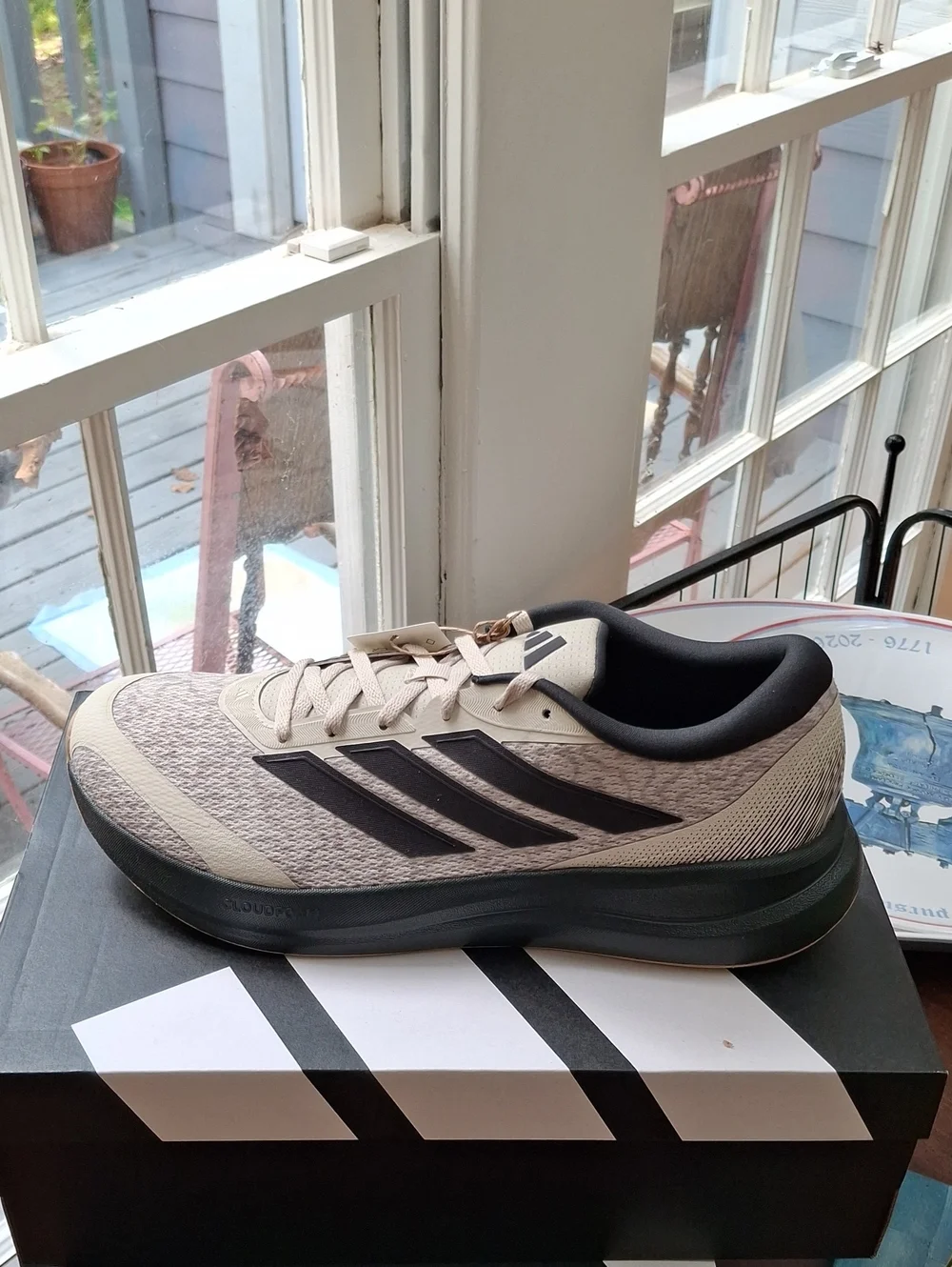 adidas Men's Running Sneaker in Beige with Black Accents